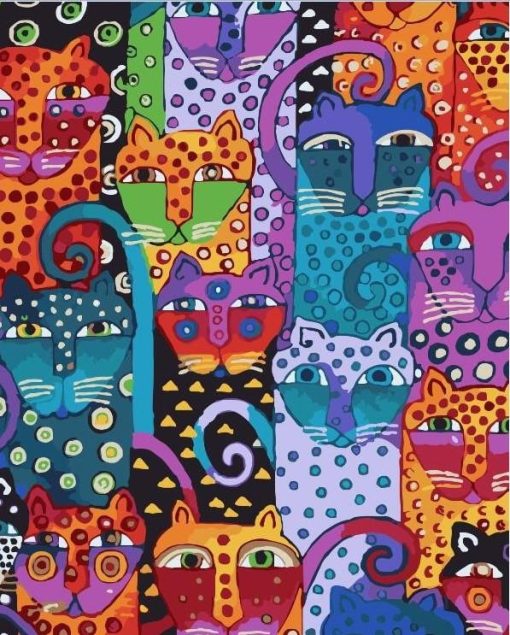 Abstract Cats Heads Paint By Number