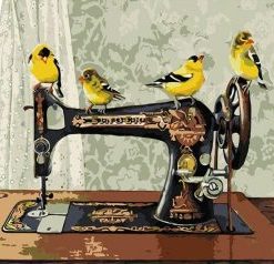 Bird On Sewing Machine Paint By Number