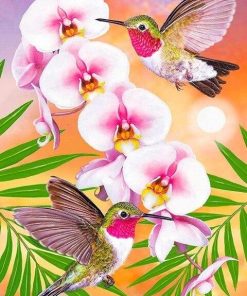 Birds and Pink Flowers Paint By Number