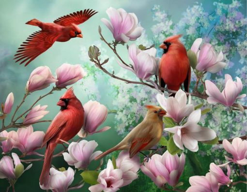 Cardinal Birds and Flowers Paint By Number