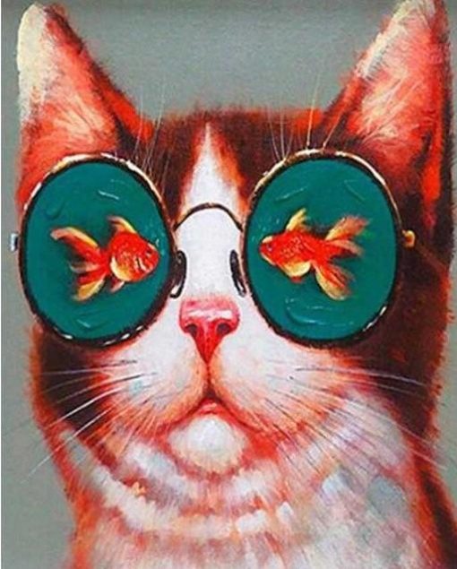 Cat with Fish Glasses Paint By Number