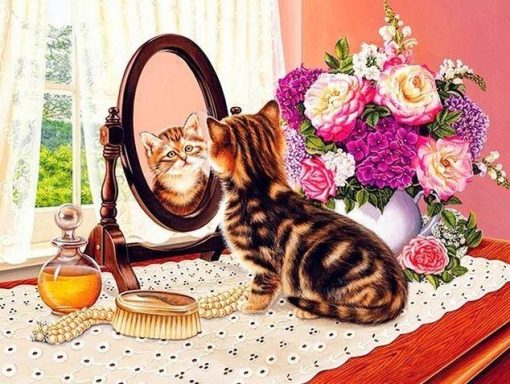 Cat Looking To Mirror Paint By Number