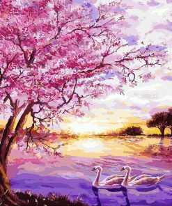 Cherry Tree and Swans Paint By Number