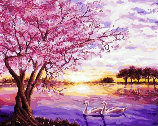 Cherry Tree and Swans Paint By Number