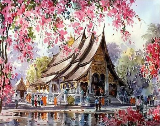 Cherry blossom Temple Paint By Number