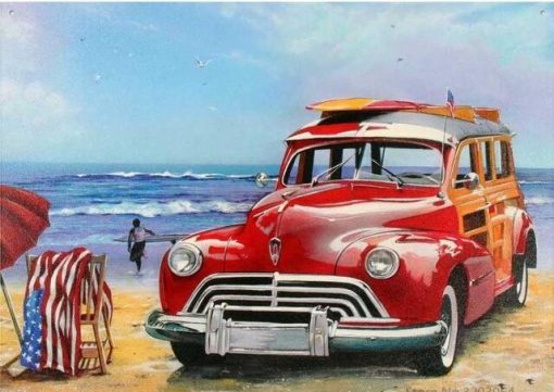 Classic Car On The Beach Paint By Number