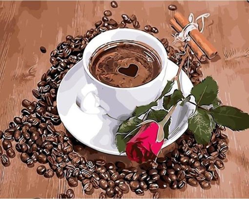 Coffee and Red Rose Paint By Number