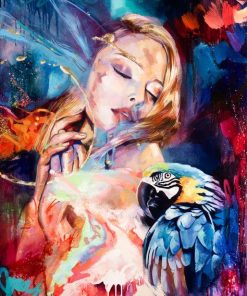 Colorful Woman and Parrot Paint By Number