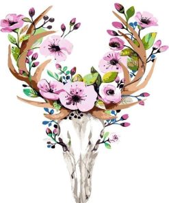 Deer Skull With Flowers Paint By Number