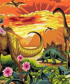 Dinosaurs At Sunset Paint By Number