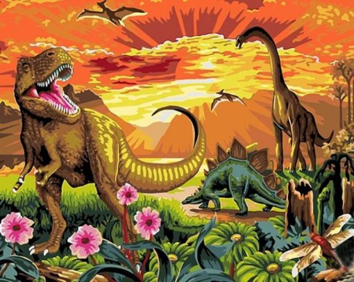 Dinosaurs At Sunset Paint By Number