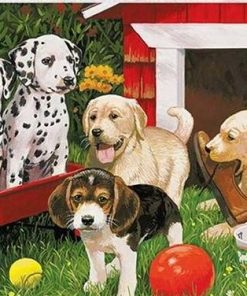 Dogs In Backyard Garden Paint By Number