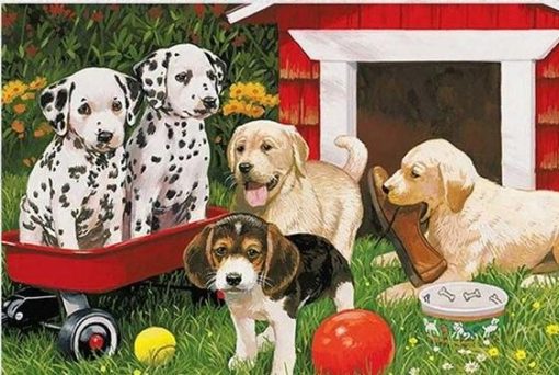 Dogs In Backyard Garden Paint By Number