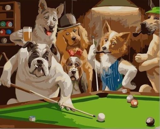 Dogs Playing 8 Pool Paint By Number