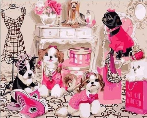 Dogs in Pink Dresses Paint By Number