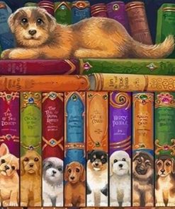 Dogs on Bookshelf Paint By Number