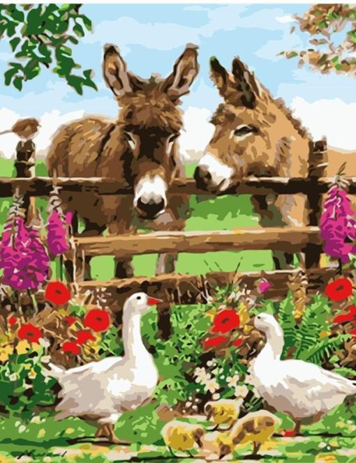 Donkeys in Farm paint by number