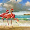 Flamingos At Beach Paint By Number