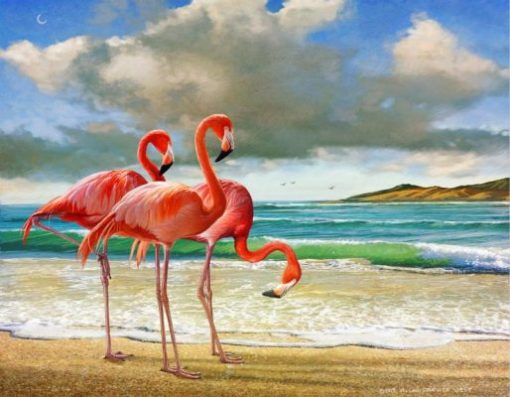 Flamingos At Beach Paint By Number