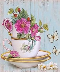 Flowers In Tea Cup Paint By Number