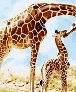 Giraffe Mom and Her Baby Paint By Number