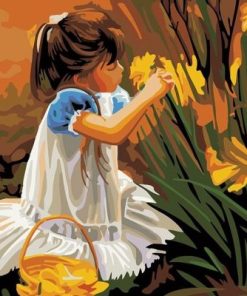 Girl Collecting Flowers Paint By Number