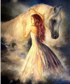 Girl and White Horse Paint By Number