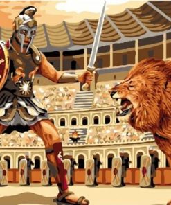 Gladiator and Lion Paint By Number