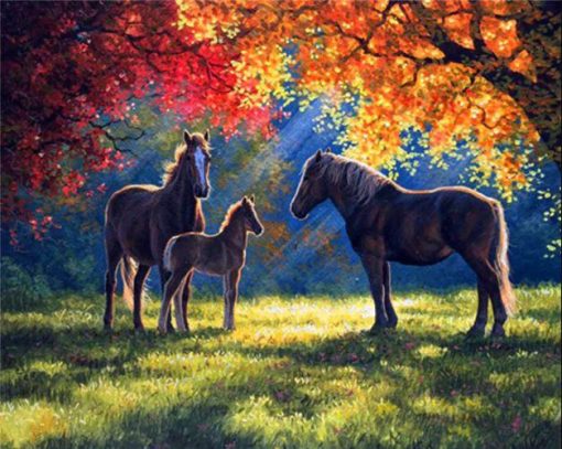 Horses Under Autumn Trees Paint By Number