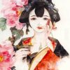 Japanese Woman With Flowers Paint By Number