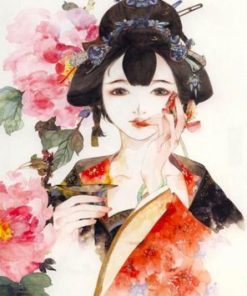 Japanese Woman With Flowers Paint By Number