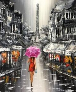 Lady Walking On The Street of Paris Paint By Number