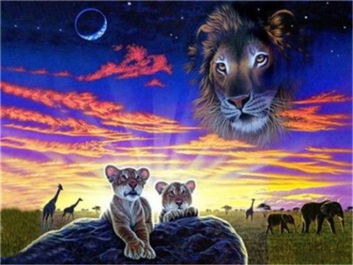 Lion Watching His Cubs Paint By Number