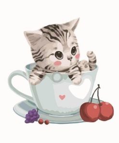 Little Cat in a Cup Paint By Number