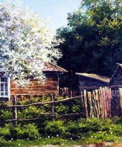 Log Cabin Among Almond Trees Paint By Number