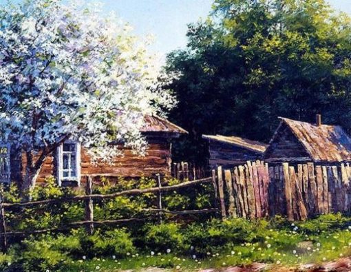 Log Cabin Among Almond Trees Paint By Number