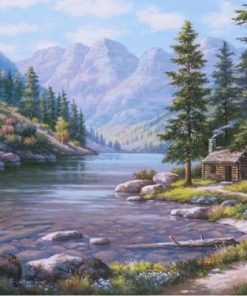 Log Cabin by The River Paint By Number