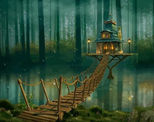 Magical Forest With Treehouse Paint By Number