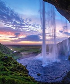 Mountains Waterfall At Sunset Paint By Number