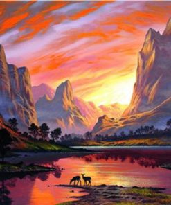 Mountains and Red Sunset Paint By Number