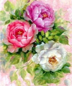 Pink Red and White Flowers Paint By Number