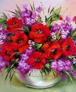 Red Flowers In a Vase Paint By Number