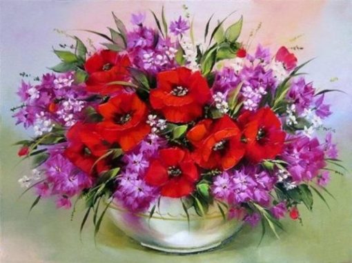 Red Flowers In a Vase Paint By Number