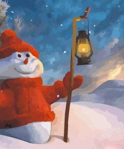 Snowman Holding a Lantern Paint By Number