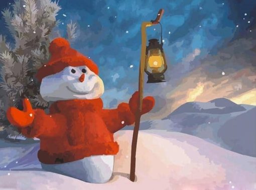 Snowman Holding a Lantern Paint By Number