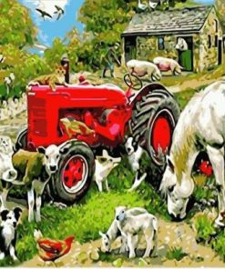 Tractor and Farm Animals Paint By Number