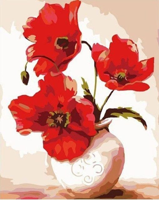 Vase of Red Flowers Paint By Number