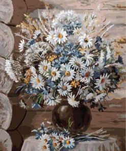 White Daises In a Vase Paint By Number