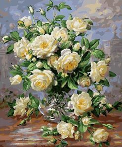 White Flowers Vase Paint By Number