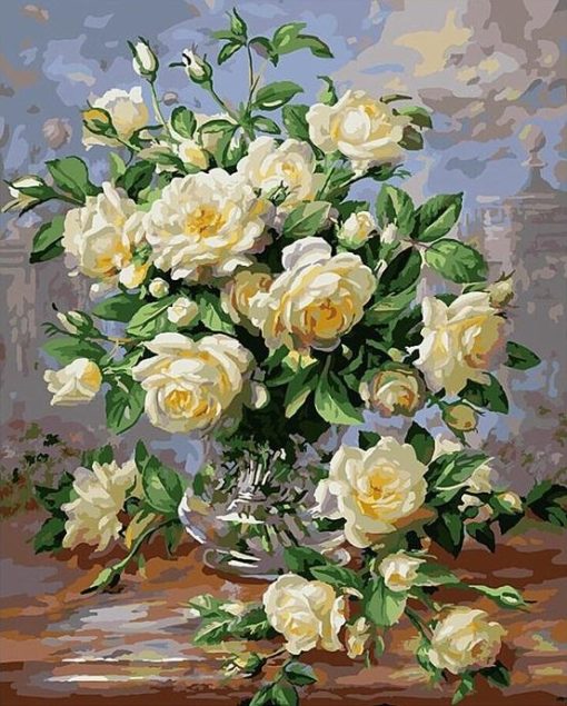 White Flowers Vase Paint By Number